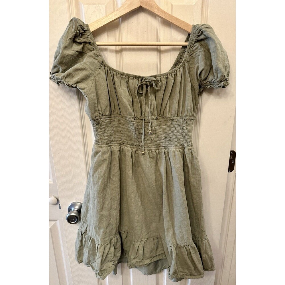 Lillusory Sage Green Dress Smocking Sweet Feminine‎ 100% Cotton Size Large EUC
